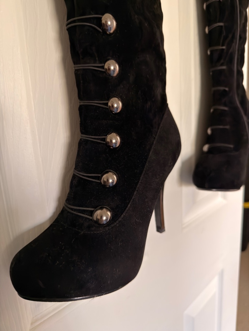 Black High-Heel Lace-Up Over-the-Knee Platform Boots - Women